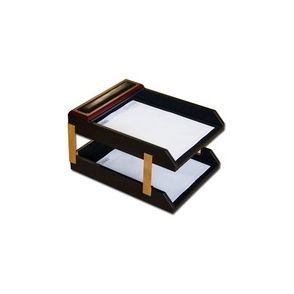 Dacasso Rosewood & Leather Double Letter Trays