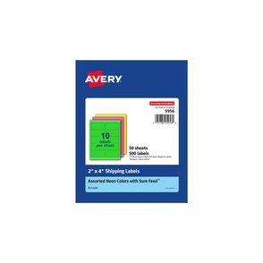 Avery 2"x 4" Neon Shipping Labels with Sure Feed, 500 Labels (5956)