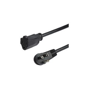 StarTech.com 3ft (1m) Power Extension Cord, Right Angle NEMA 5-15P to NEMA 5-15R, 13A 125V, 16AWG, Black, Flat Outlet Extension Cable