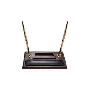Dacasso Walnut & Leather Double Pen Stand/Cell Phone Holder